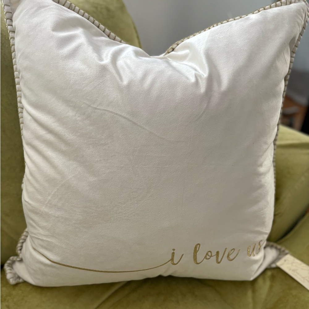 Elegant Cream Accent Pillow with Gold Embroidery 20x20w/ feather insert
